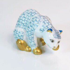 Franklin Mint Curio Cabinet Cat Herend Style Figurine 1988 Gold & Blue